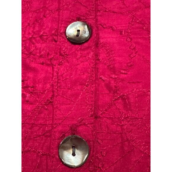 Chicos Sz 2 Medium 100% Silk Dark Pink Embroidered Jacket Mandarin Collar India - Picture 6 of 11